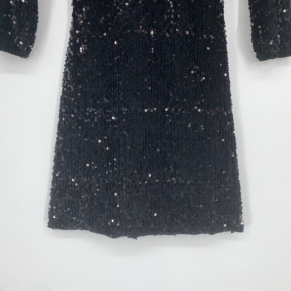 ZARA Velvet Sequin Dress Open Back Sparkle High Neck Dress, Black - Picture 7 of 13